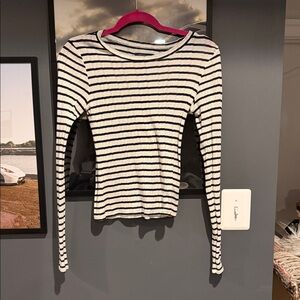 American Eagle Outfitters Black and White Striped Long Sleeve Tee